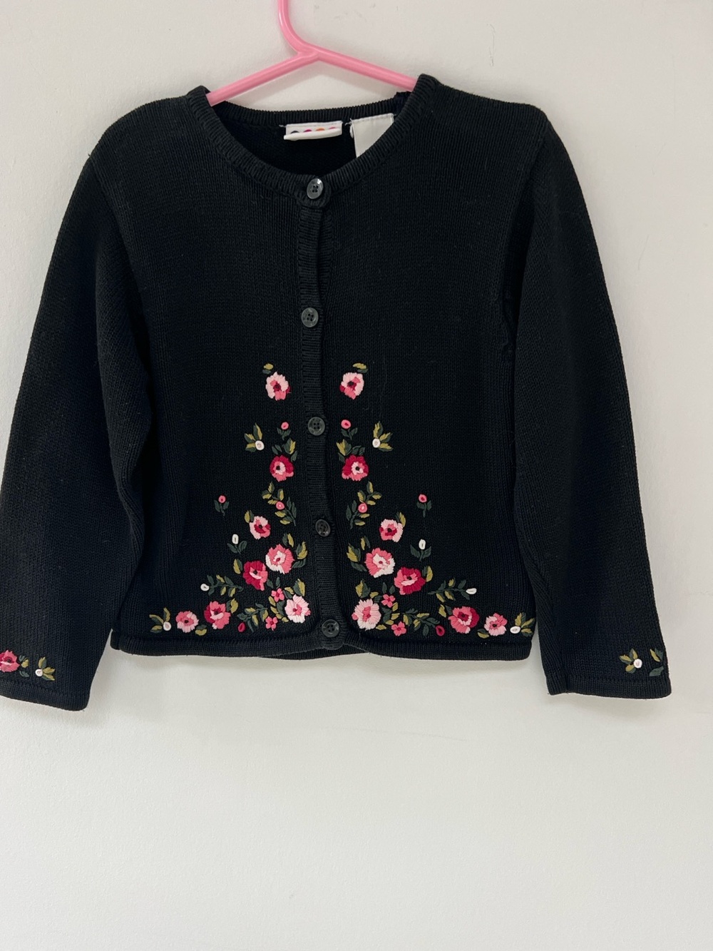 Cotton blend Black Floral Embroidered Girls' Cardigan Made in Hong Kong 4 years
